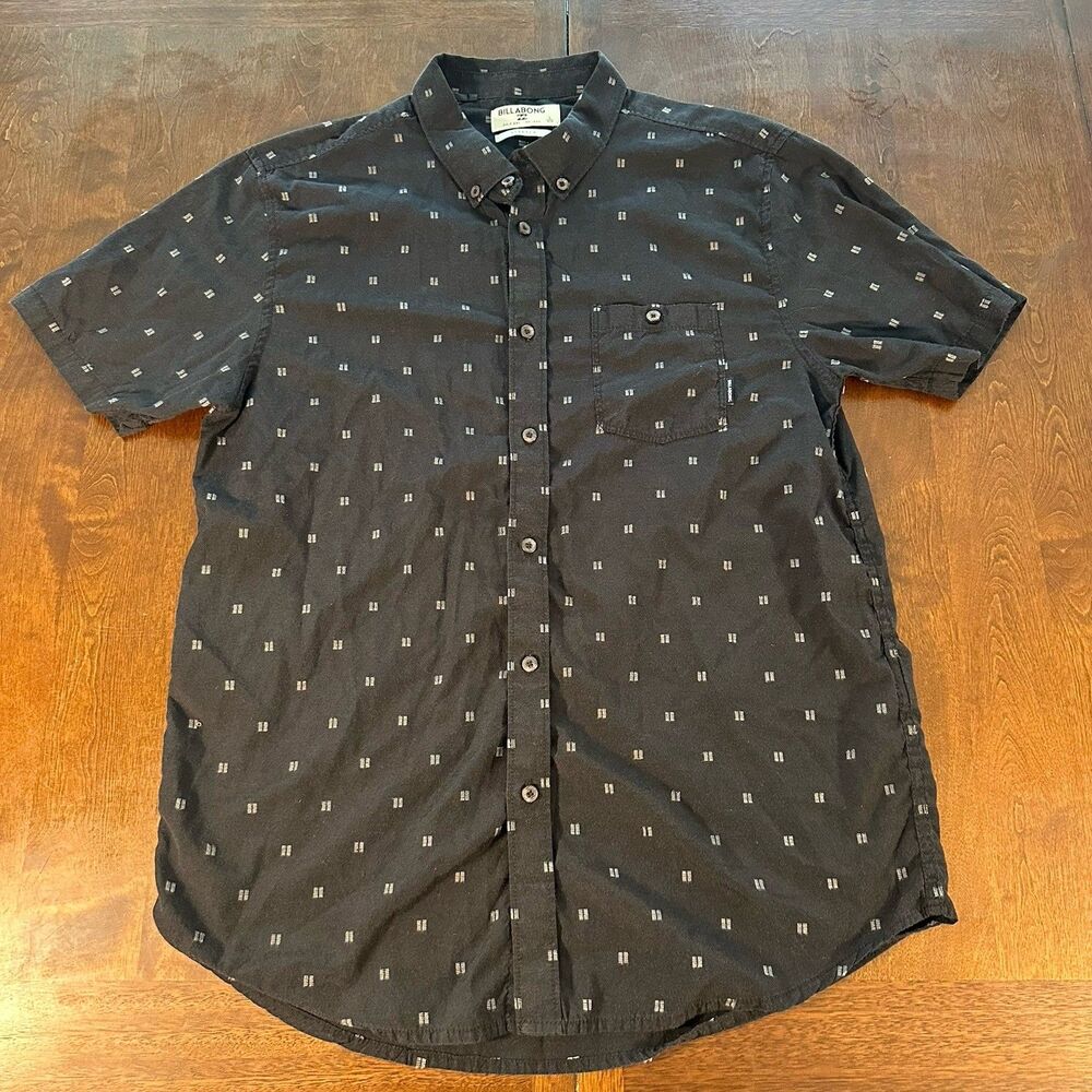Billabong Drip Dry No Iron Men Stretch Button Up Shirt Short Sleeve Black Size L